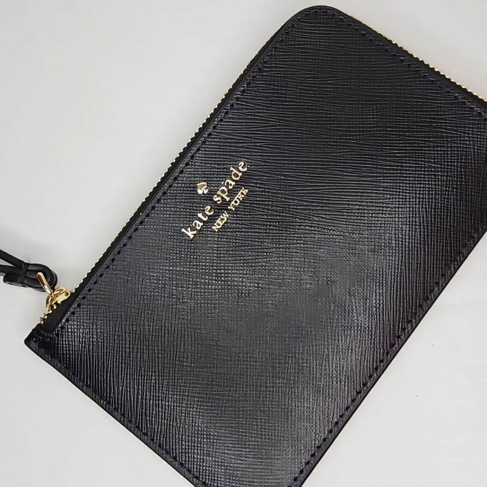 Kate Spade Lucy Small Card Holder Wristlet Black Saffiano Leather NWOT - Picture 3 of 5